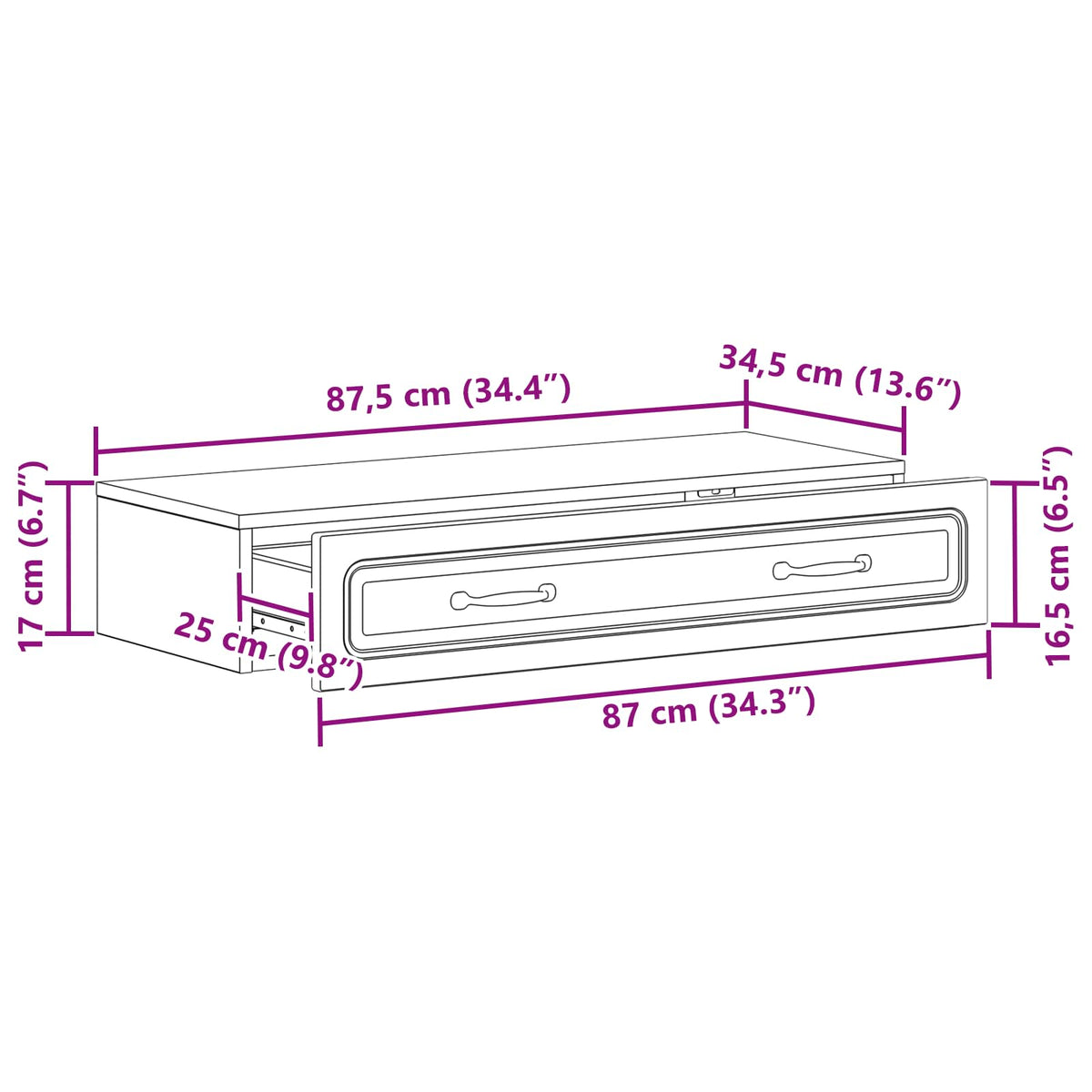 Tavolino da Parete Laterale Rovere Fumo 87,5 x 34,5 x 17 cm - homemem39