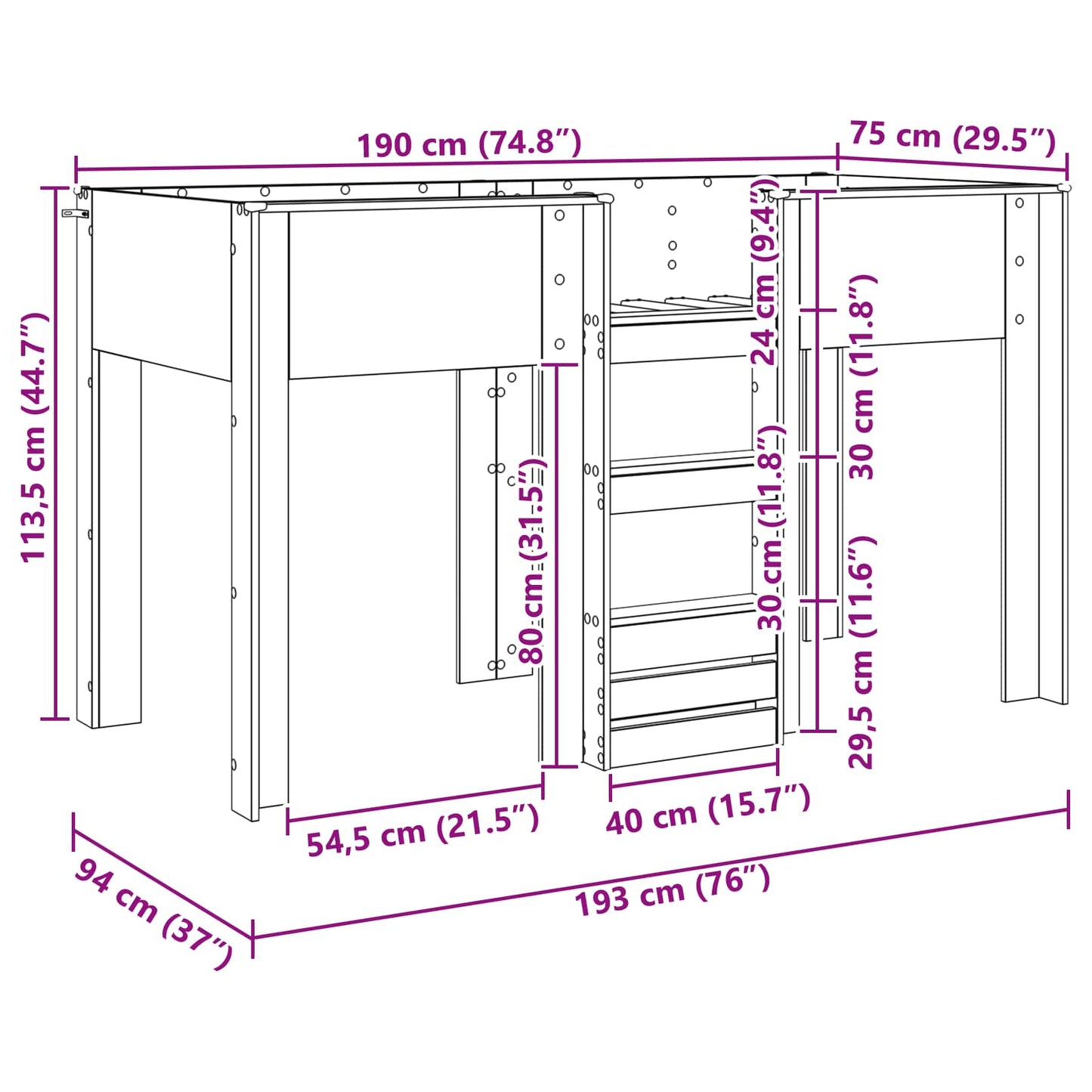 Letto a Castello per Bambini Rovere Sonoma 75 x 190 cm | homemem39