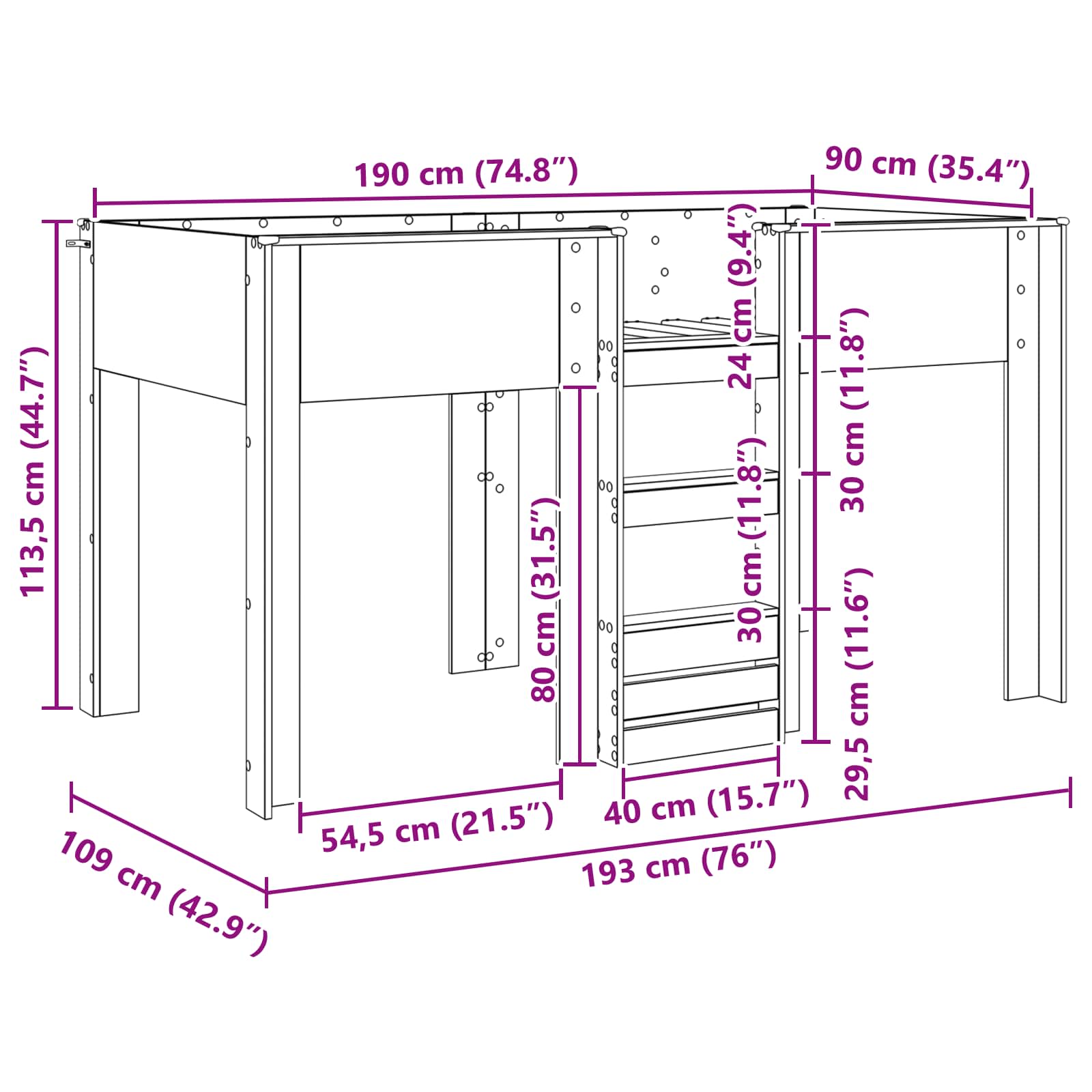 Letto a Castello per Bambini Rovere Sonoma 90 x 190 cm | homemem39
