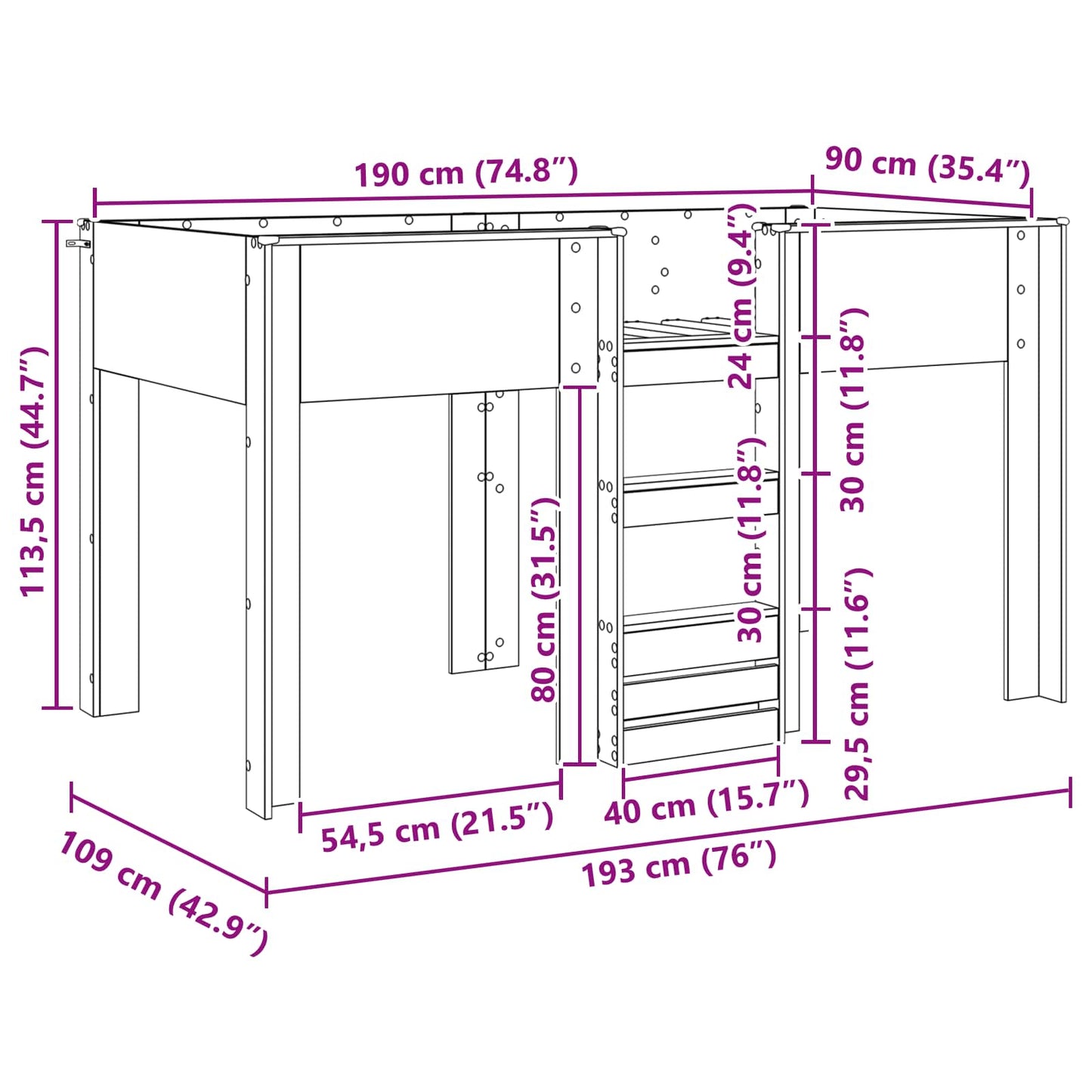 Letto a Castello per Bambini Grigio Sonoma 90 x 190 cm | homemem39