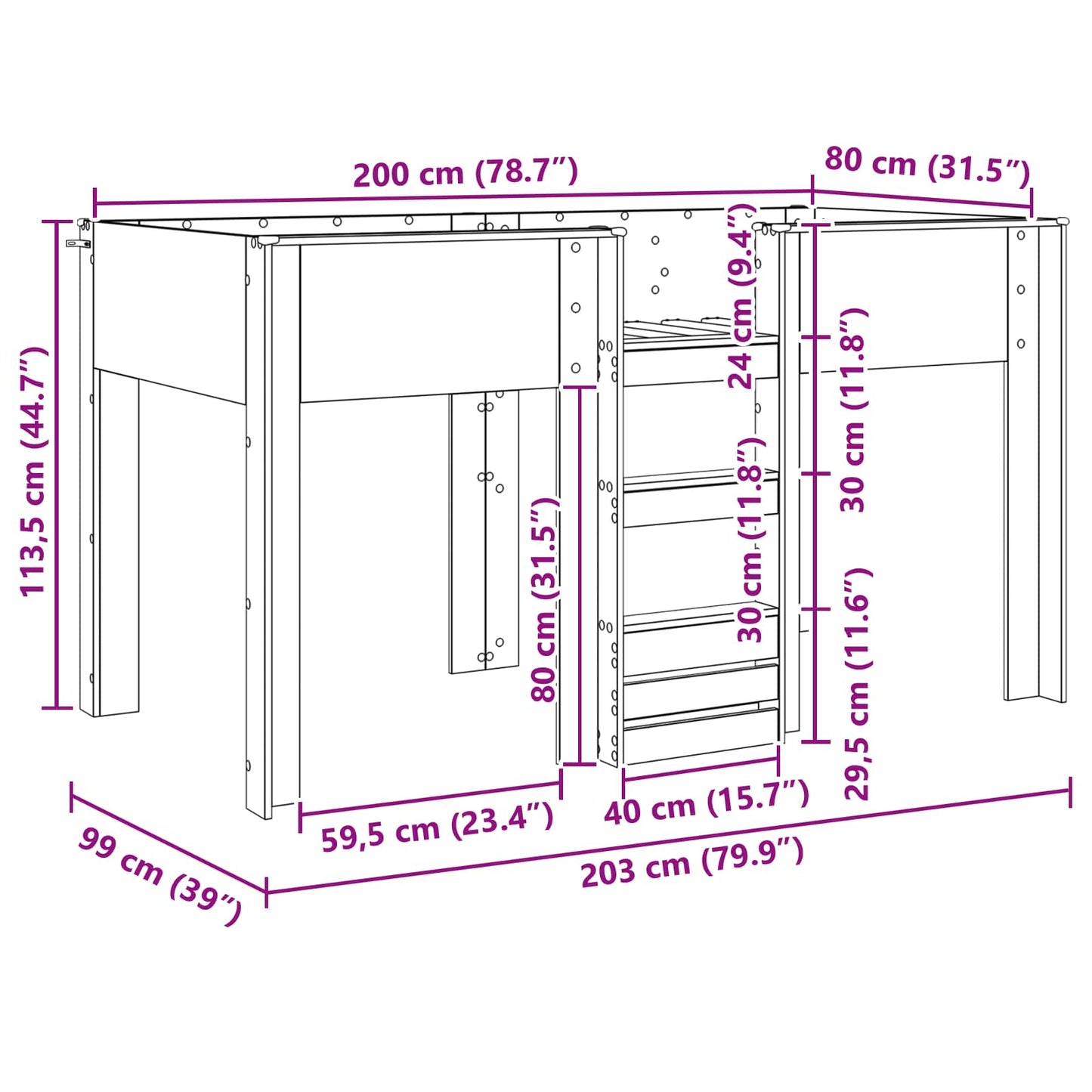Letto a Castello per Bambini Rovere fumé 80 x 200 cm | homemem39