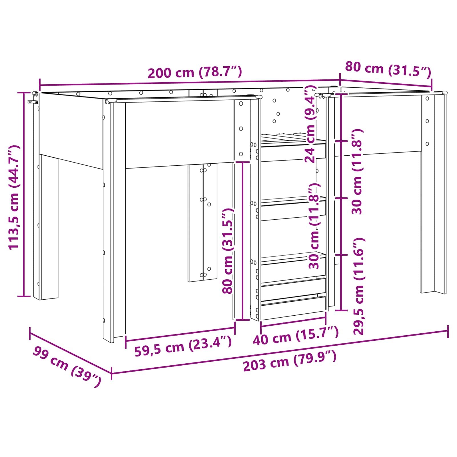 Letto a Castello per Bambini Rovere fumé 80 x 200 cm | homemem39