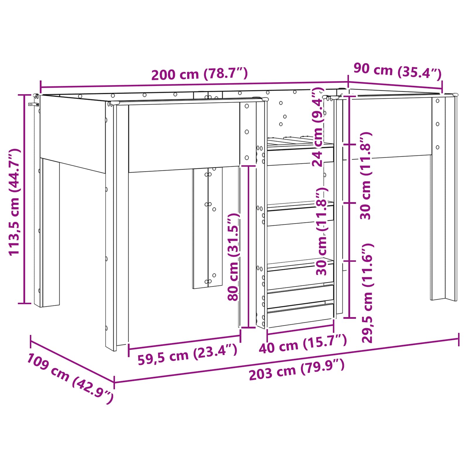 Letto a Castello per Bambini Grigio cemento 90 x 200 cm | homemem39