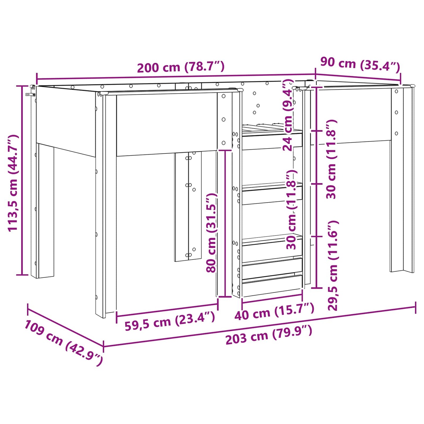 Letto a Castello per Bambini Legno vecchio 90 x 200 cm | homemem39