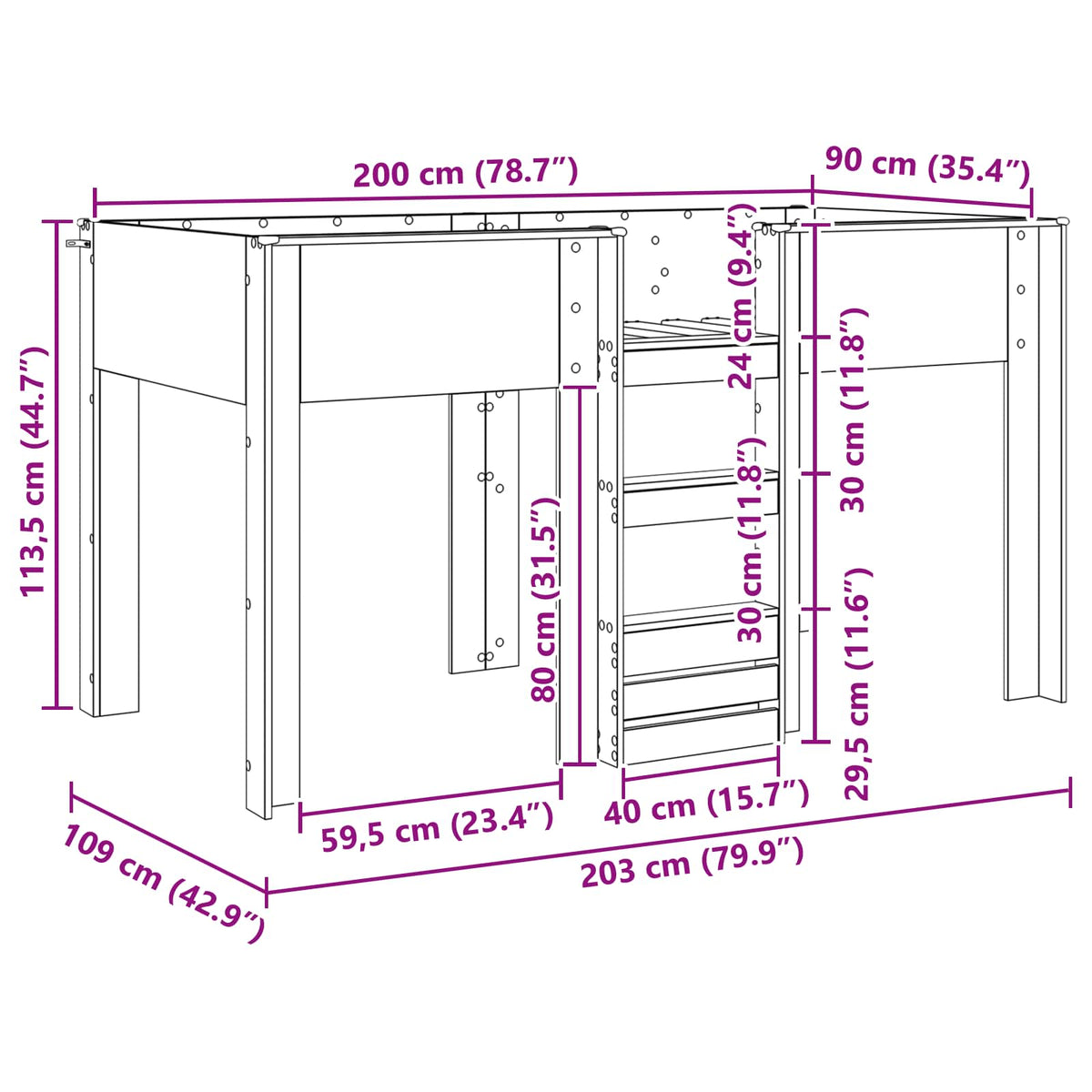 Letto a Castello per Bambini Legno vecchio 90 x 200 cm