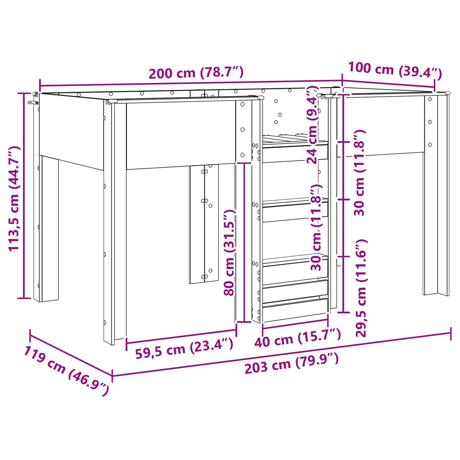 Letto a Castello per Bambini Bianco 100 x 200 cm | homemem39