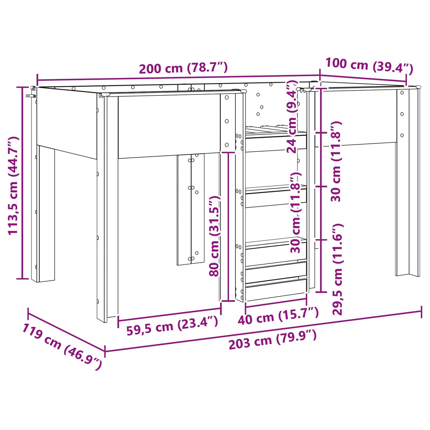 Letto a Castello per Bambini Rovere Nero 100 x 200 cm | homemem39