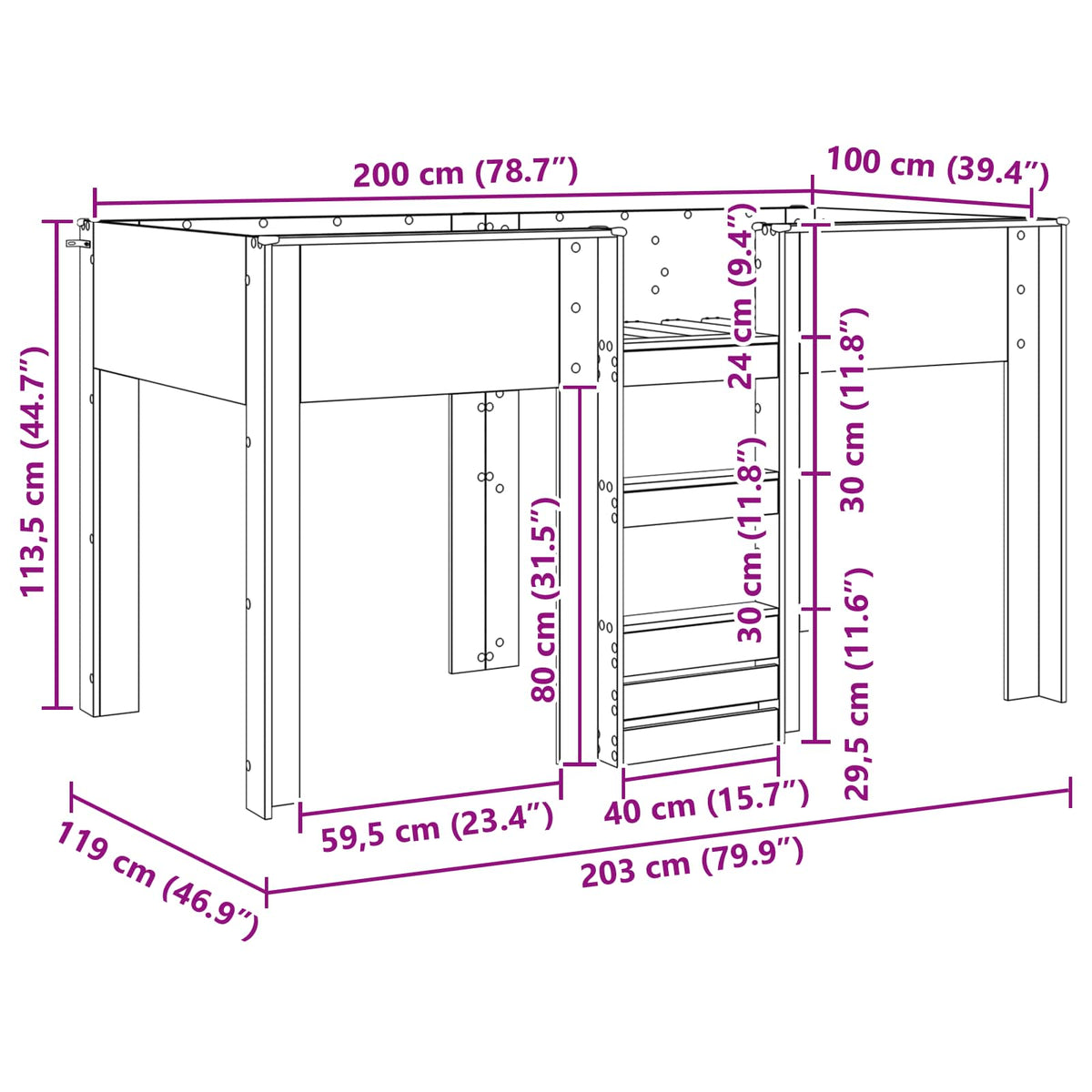Letto a Castello per Bambini Legno vecchio 100 x 200 cm