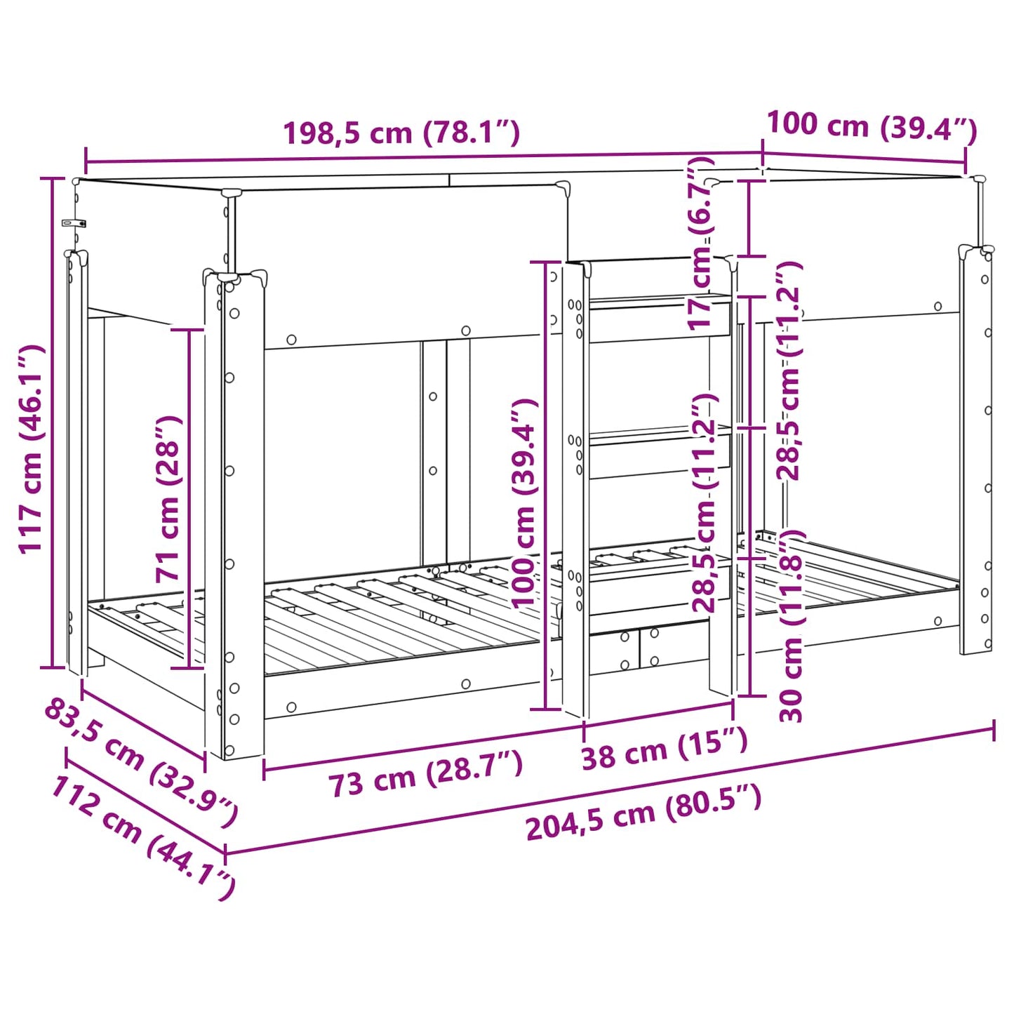 Letto a Castello per Bambini Legno vecchio 100 x 200 cm | homemem39