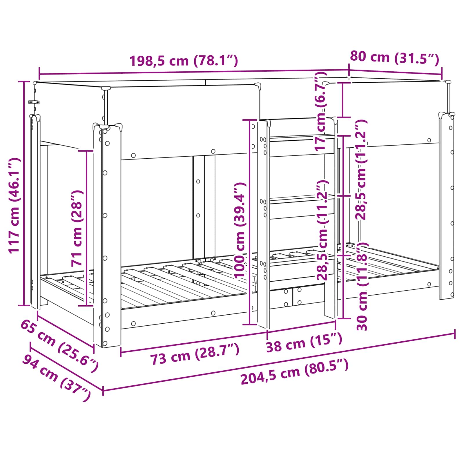 Letto a Castello per Bambini Grigio Sonoma 80 x 200 cm | homemem39