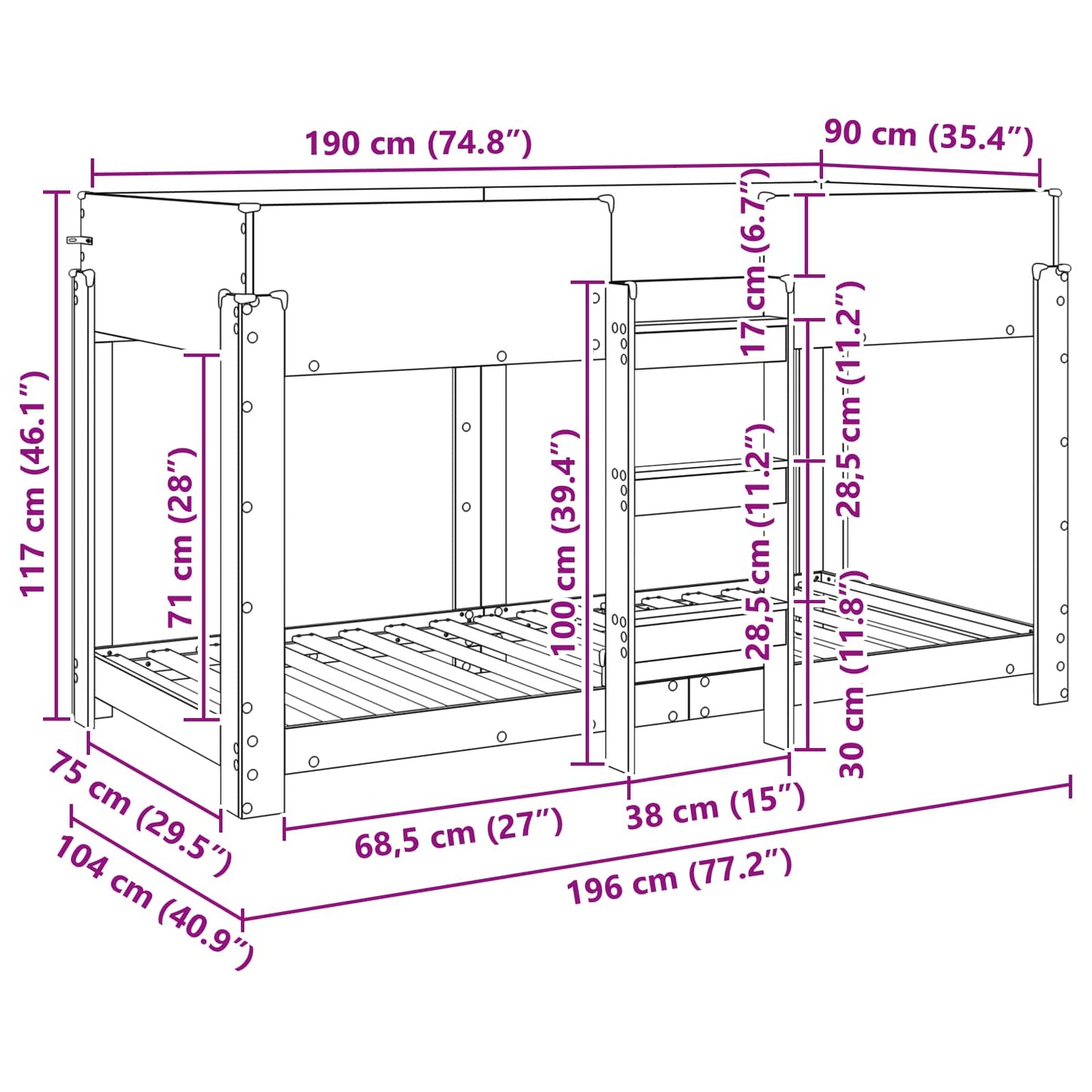 Letto a Castello per Bambini Rovere fumé 90 x 190 cm | homemem39