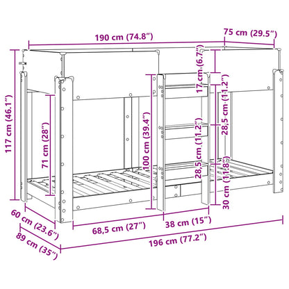 Letto a Castello per Bambini Rovere Nero 75 x 190 cm | homemem39