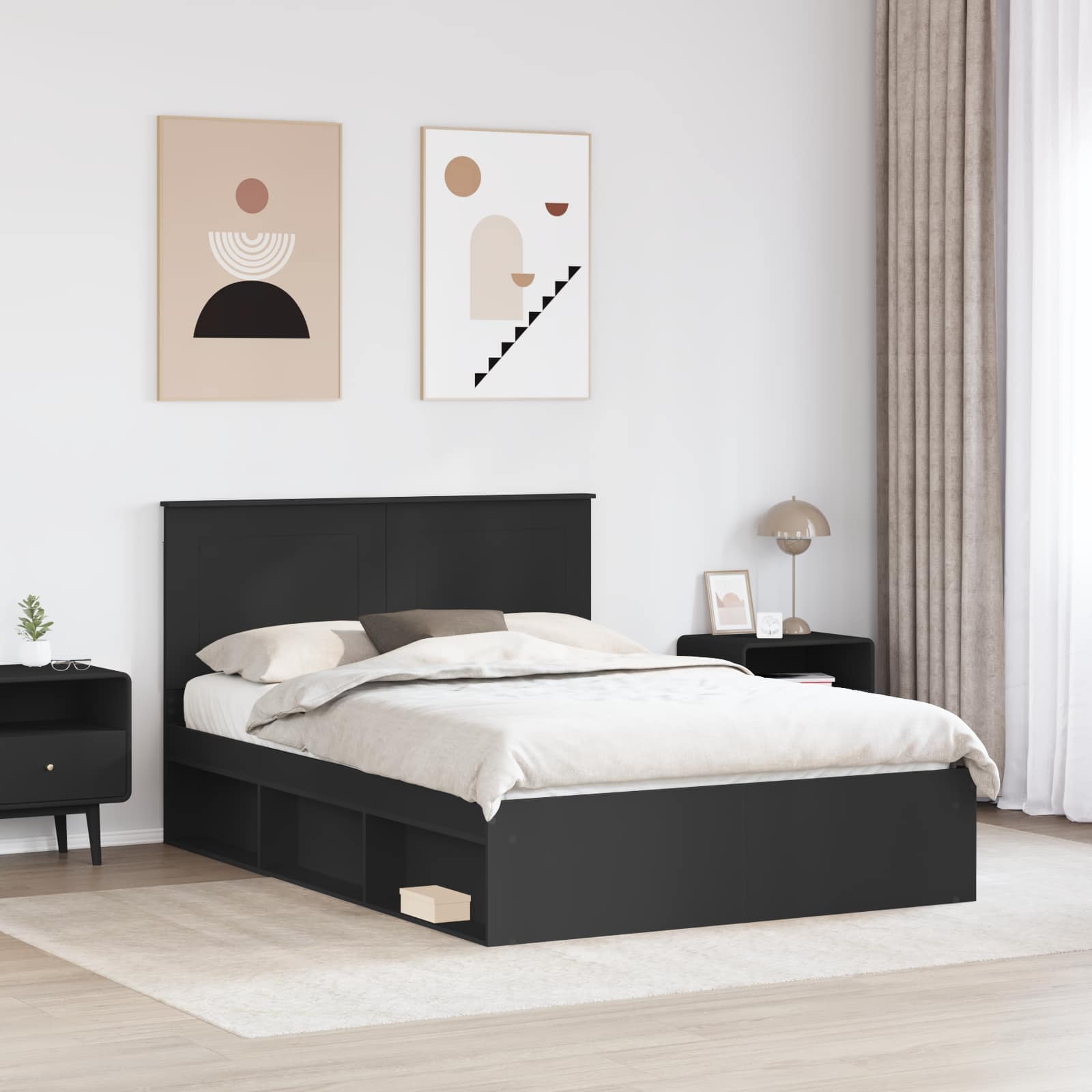 Struttura del letto Nero 160 x 200 cm Pino massello | homemem39
