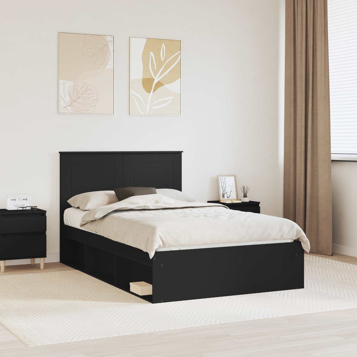 Struttura del letto Nero 135 x 190 cm Pino massello | homemem39