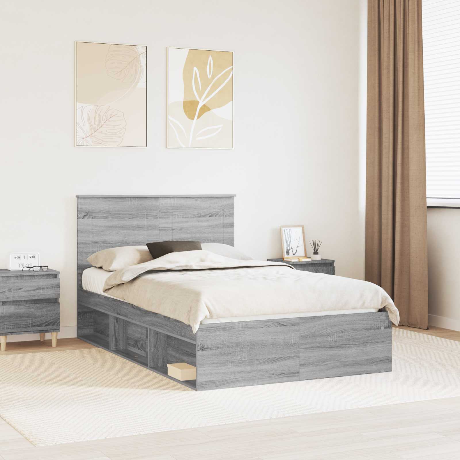 Struttura del letto Grigio Sonoma 135 x 190 cm Pino massello | homemem39