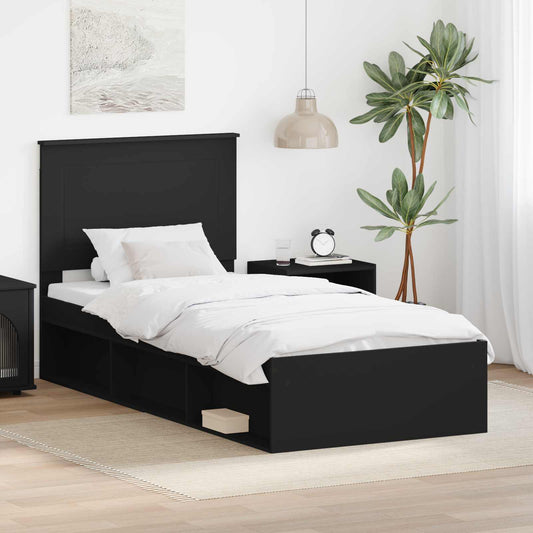 Struttura del letto con testiera Nero 90 x 200 cm Pino massello | homemem39