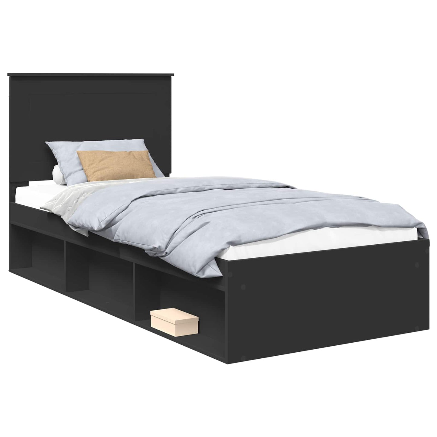 Struttura del letto con testiera Nero 90 x 200 cm Pino massello | homemem39