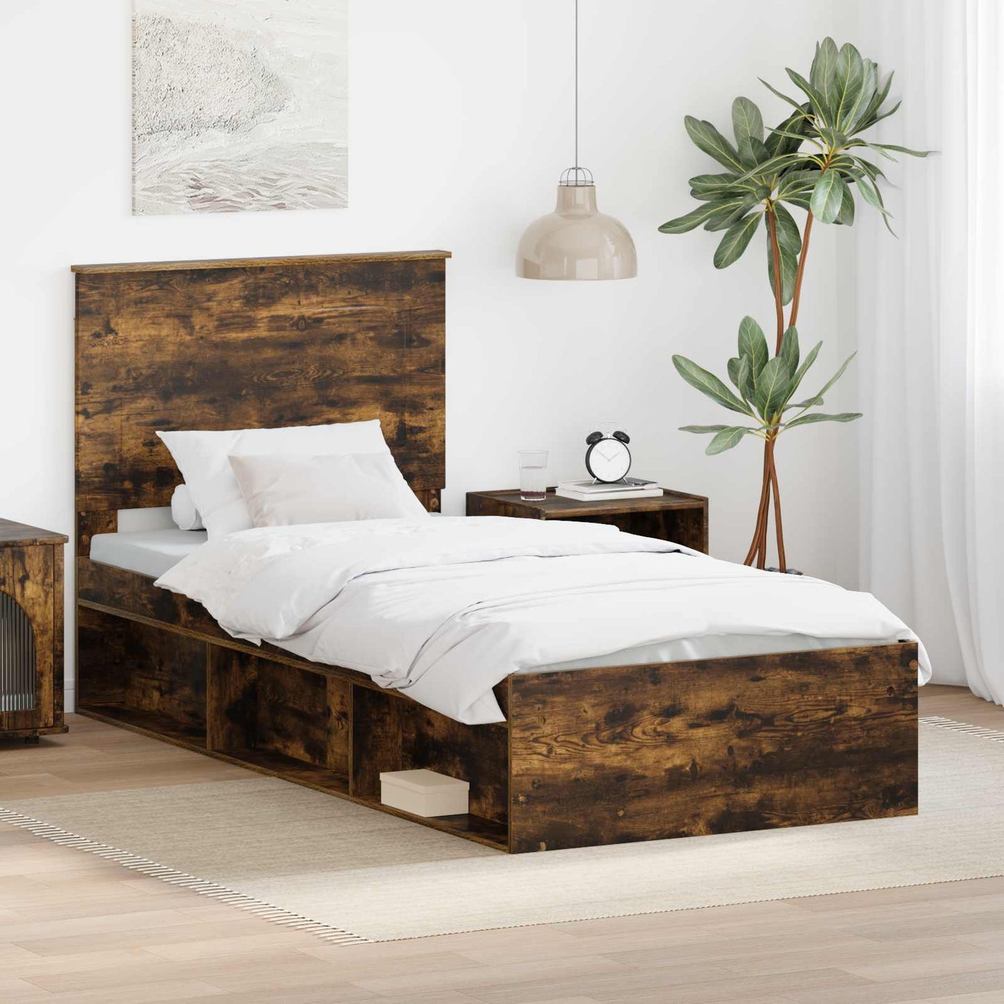 Struttura del letto Rovere fumé 90 x 200 cm Pino massello | homemem39