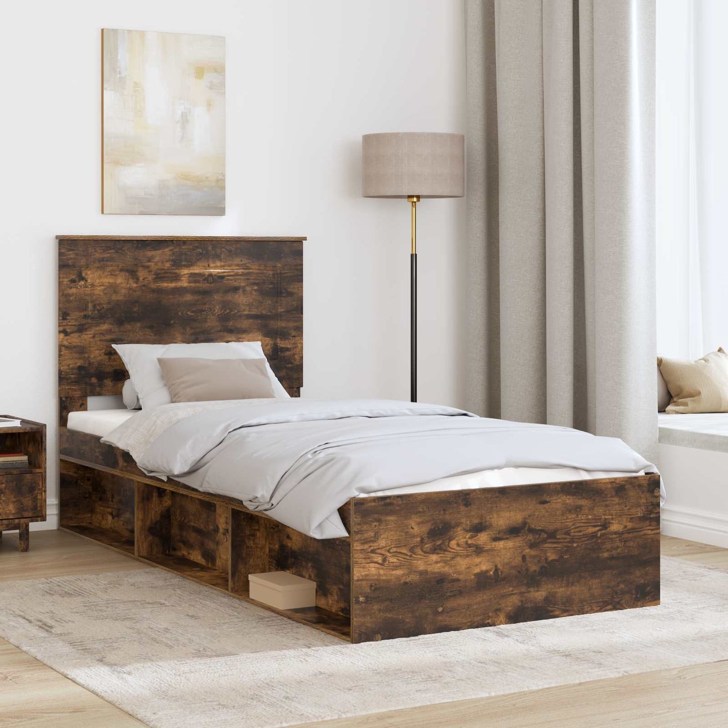Struttura del letto Rovere fumé 90 x 200 cm Pino massello | homemem39
