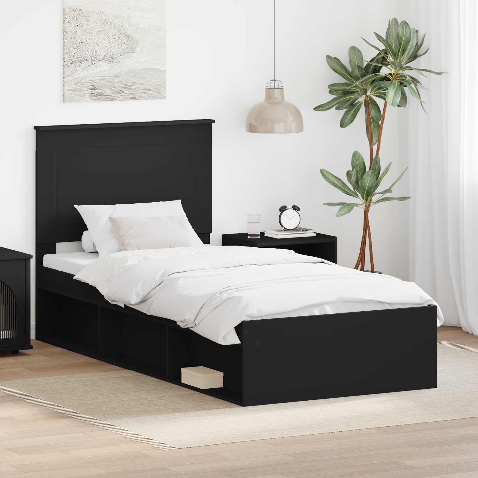 Struttura del letto con testiera Nero 75 x 190 cm Pino massello | homemem39