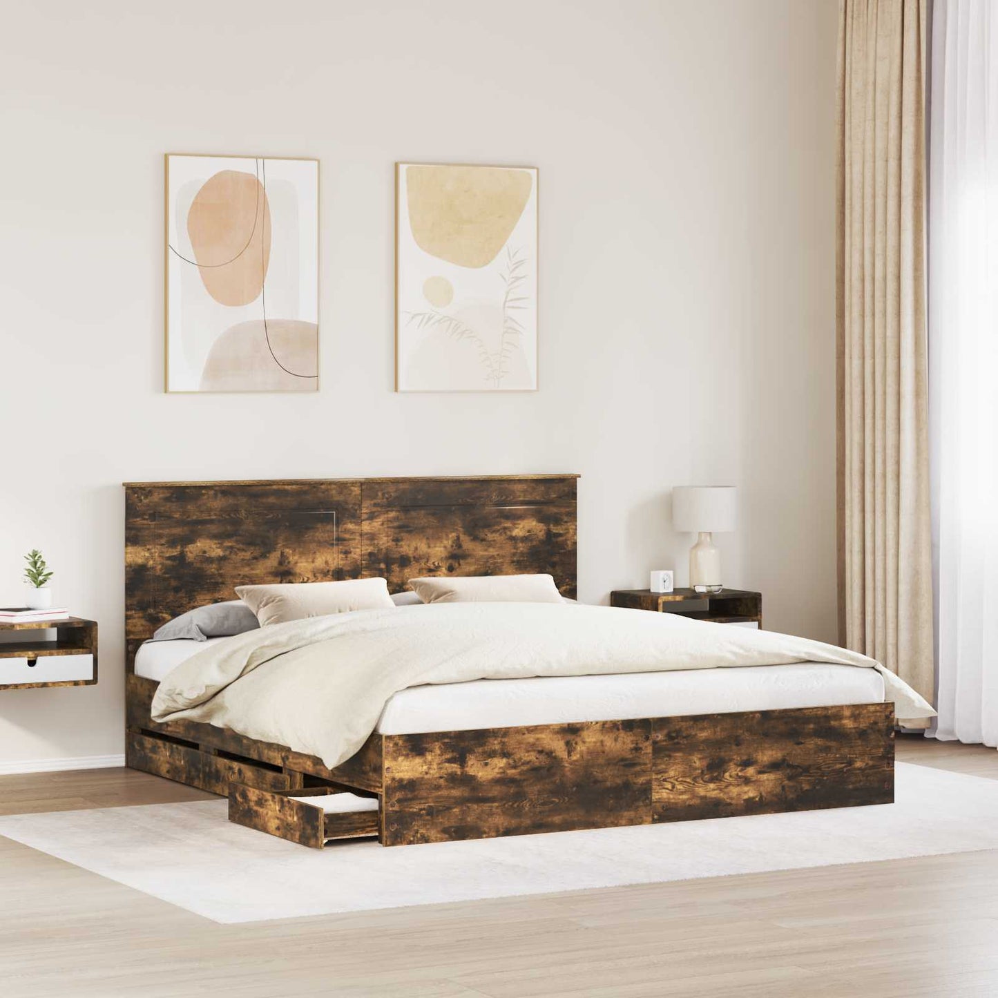 Struttura del letto con cassetto Rovere fumé 180 x 200 cm
