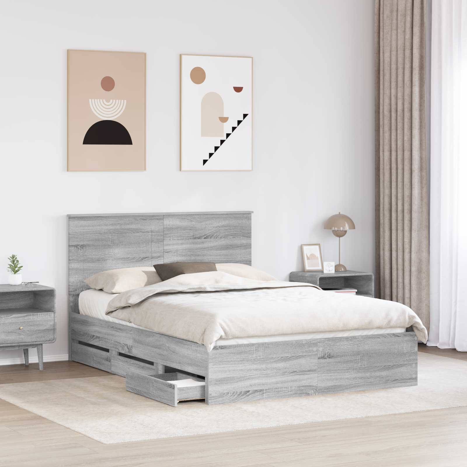 Struttura del letto con cassetto Grigio Sonoma 140 x 200 cm | homemem39