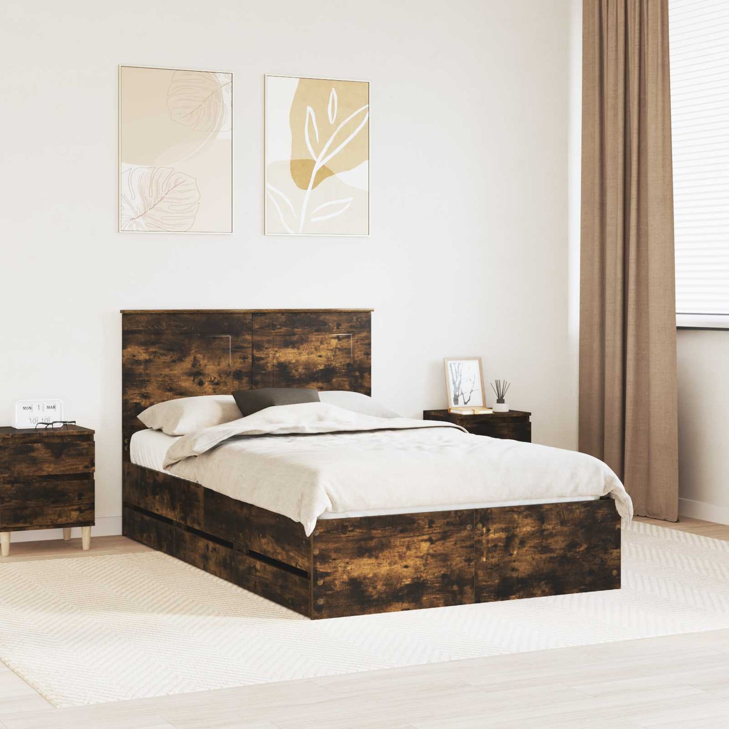 Struttura del letto con cassetto Rovere fumé 120 x 200 cm