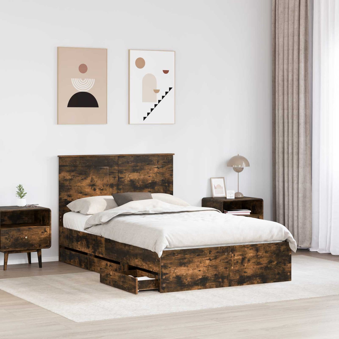 Struttura del letto con cassetto Rovere fumé 120 x 200 cm