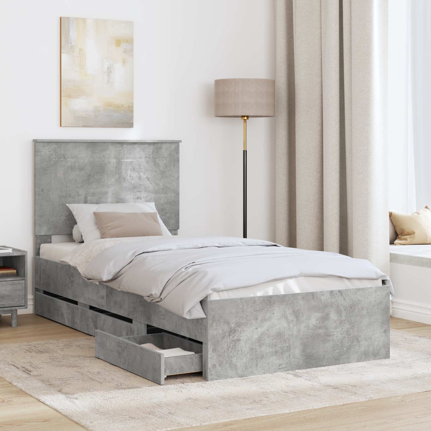Struttura del letto con cassetto Grigio cemento 90 x 200 cm | homemem39