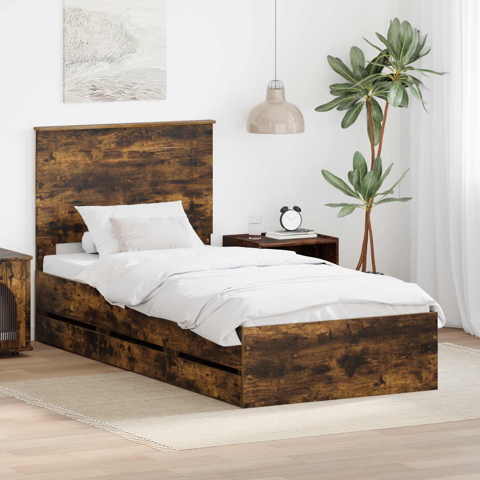Struttura del letto con cassetto Rovere fumé 90 x 200 cm | homemem39