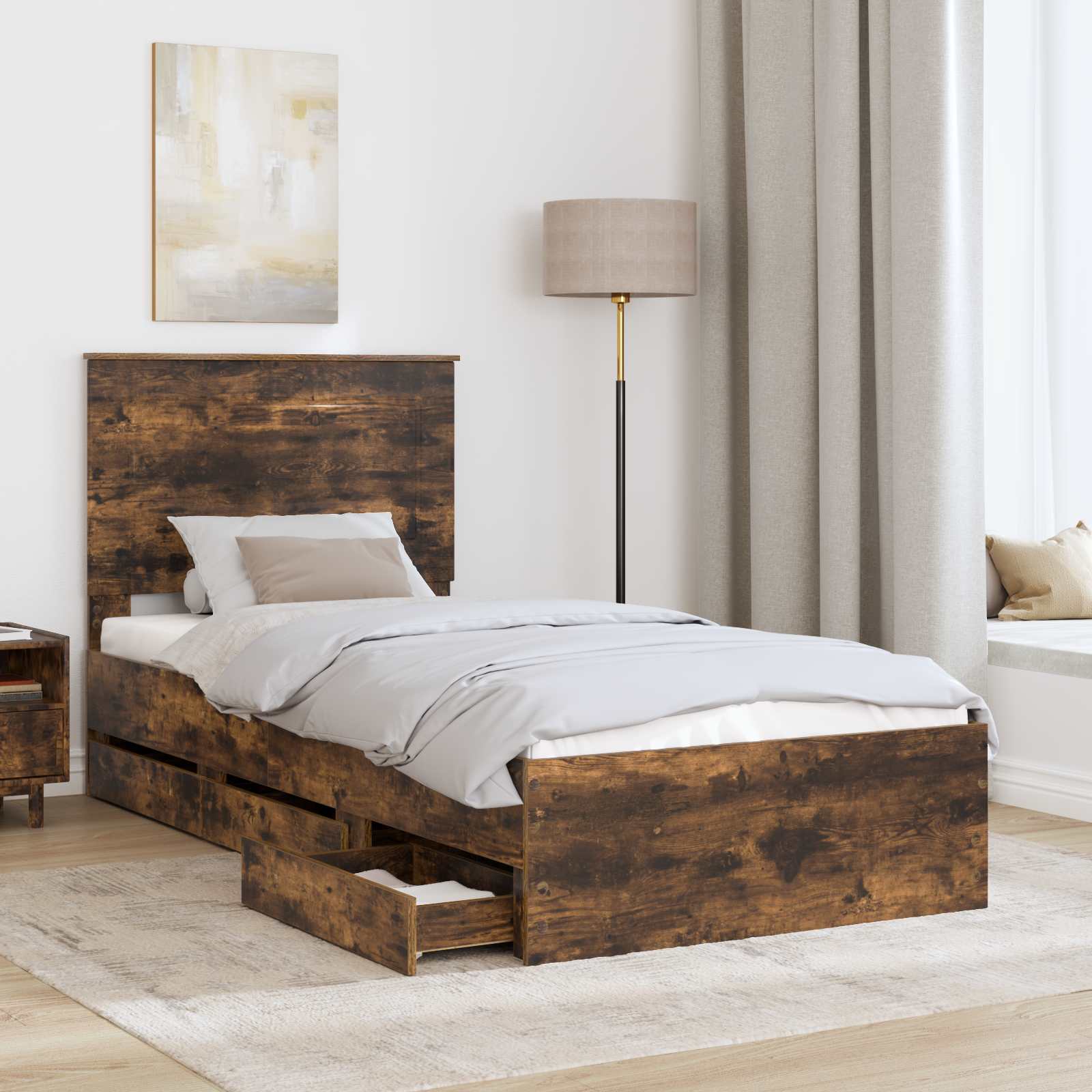Struttura del letto con cassetto Rovere fumé 90 x 200 cm | homemem39