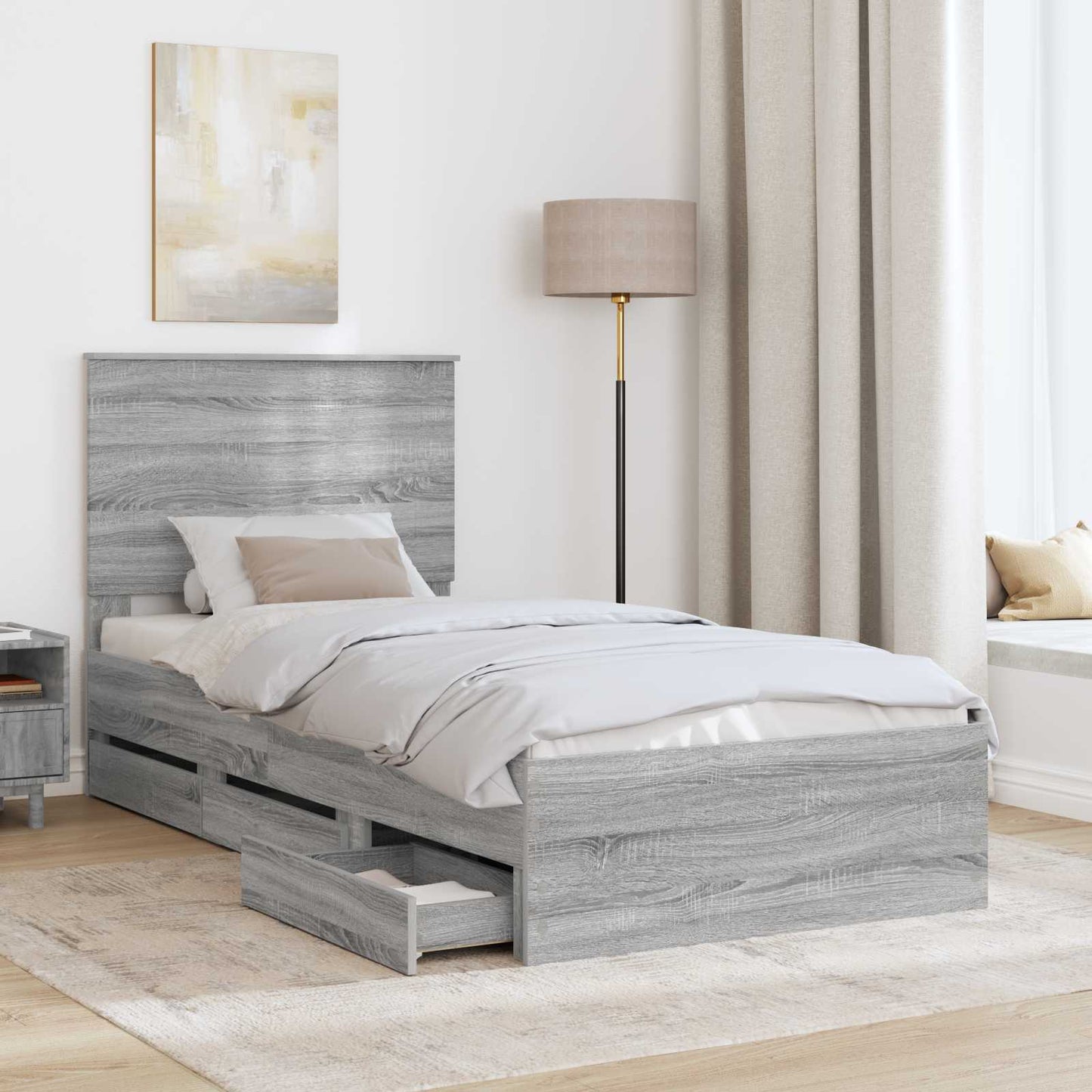 Struttura del letto con cassetto Grigio Sonoma 90 x 200 cm | homemem39