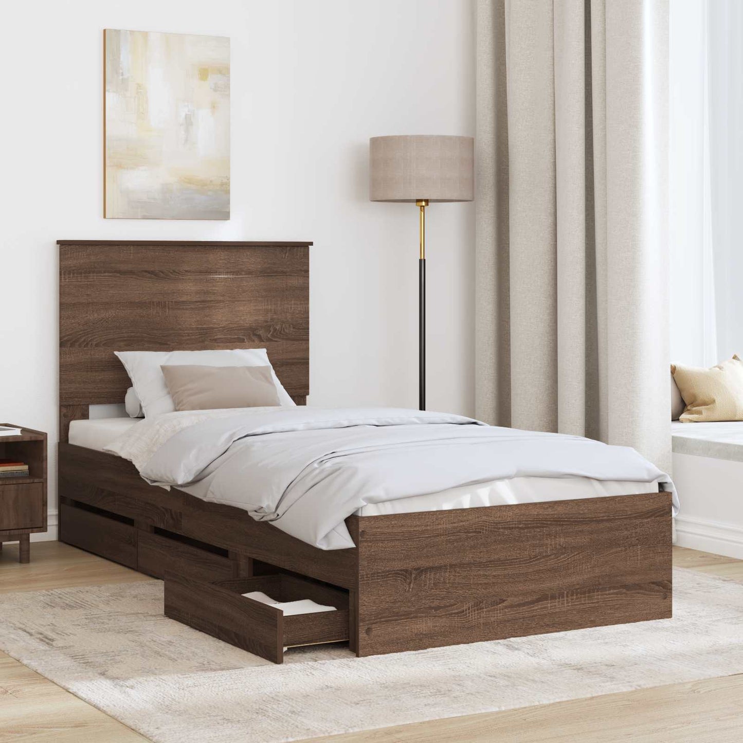 Struttura del letto con cassetto Rovere Marrone 90 x 200 cm | homemem39