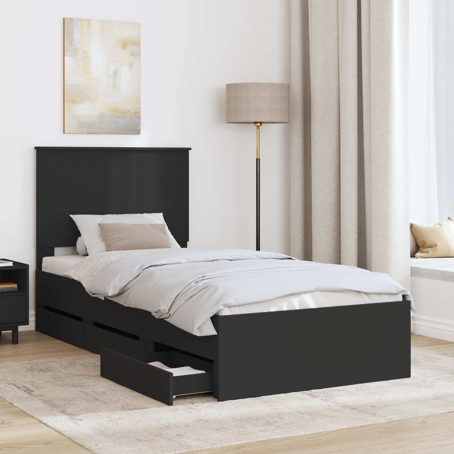 Struttura del letto Nero 75 x 190 cm Legno Ingegnerizzato | homemem39