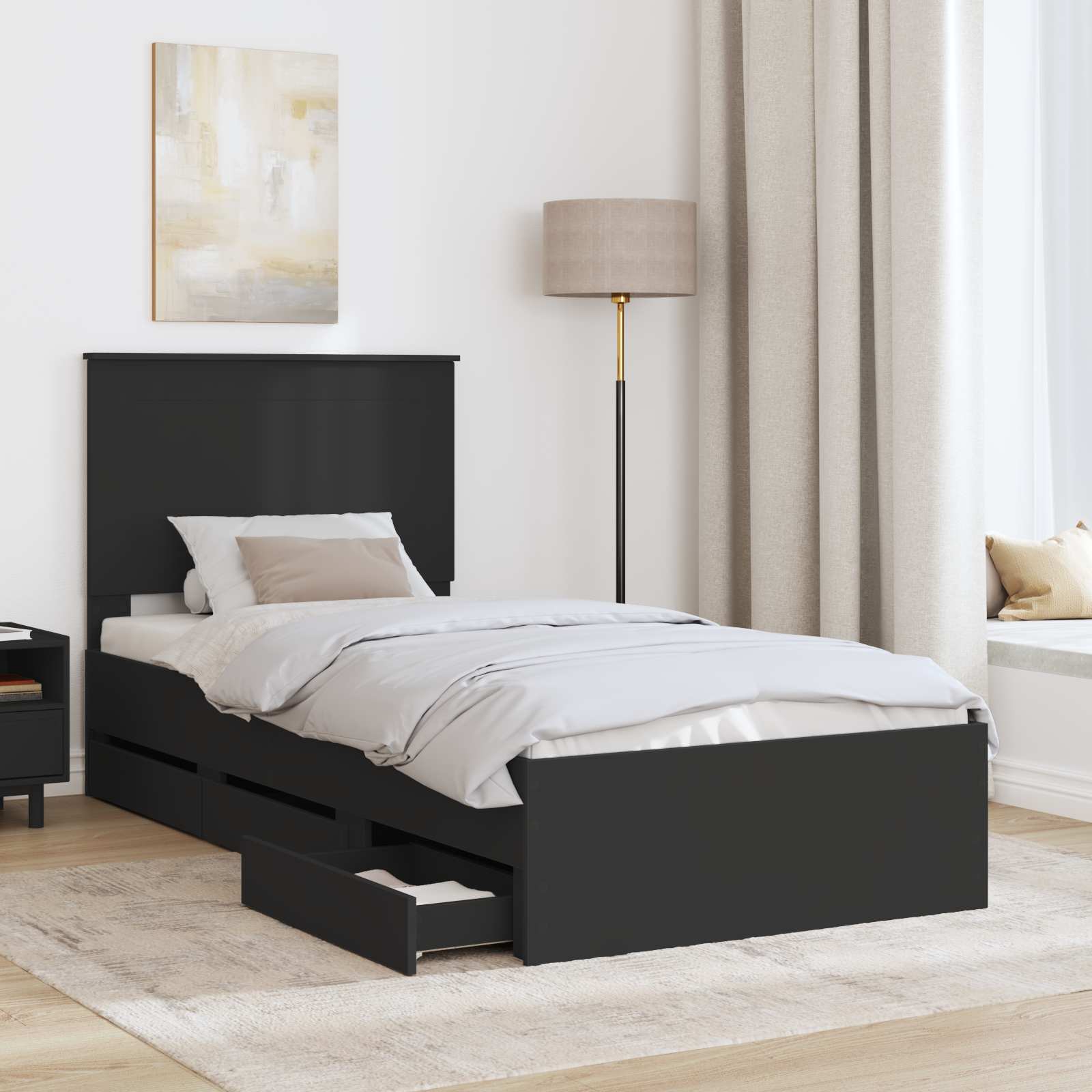 Struttura del letto Nero 75 x 190 cm Legno Ingegnerizzato | homemem39