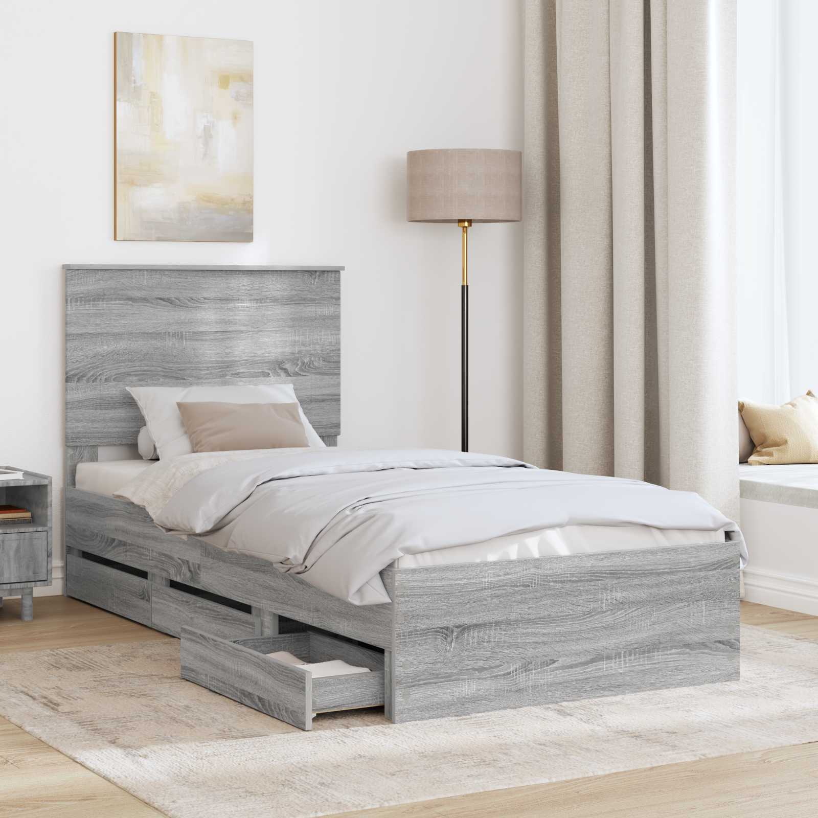 Struttura del letto con cassetto Grigio Sonoma 75 x 190 cm | homemem39