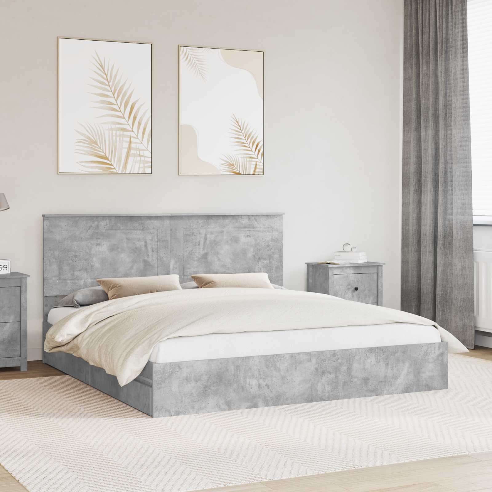 Letto con Contenitore con testiera Grigio cemento 200 x 200 cm | homemem39