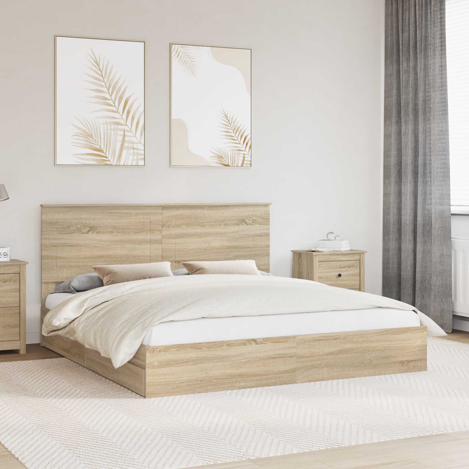 Letto con Contenitore con testiera Rovere Sonoma 180 x 200 cm | homemem39