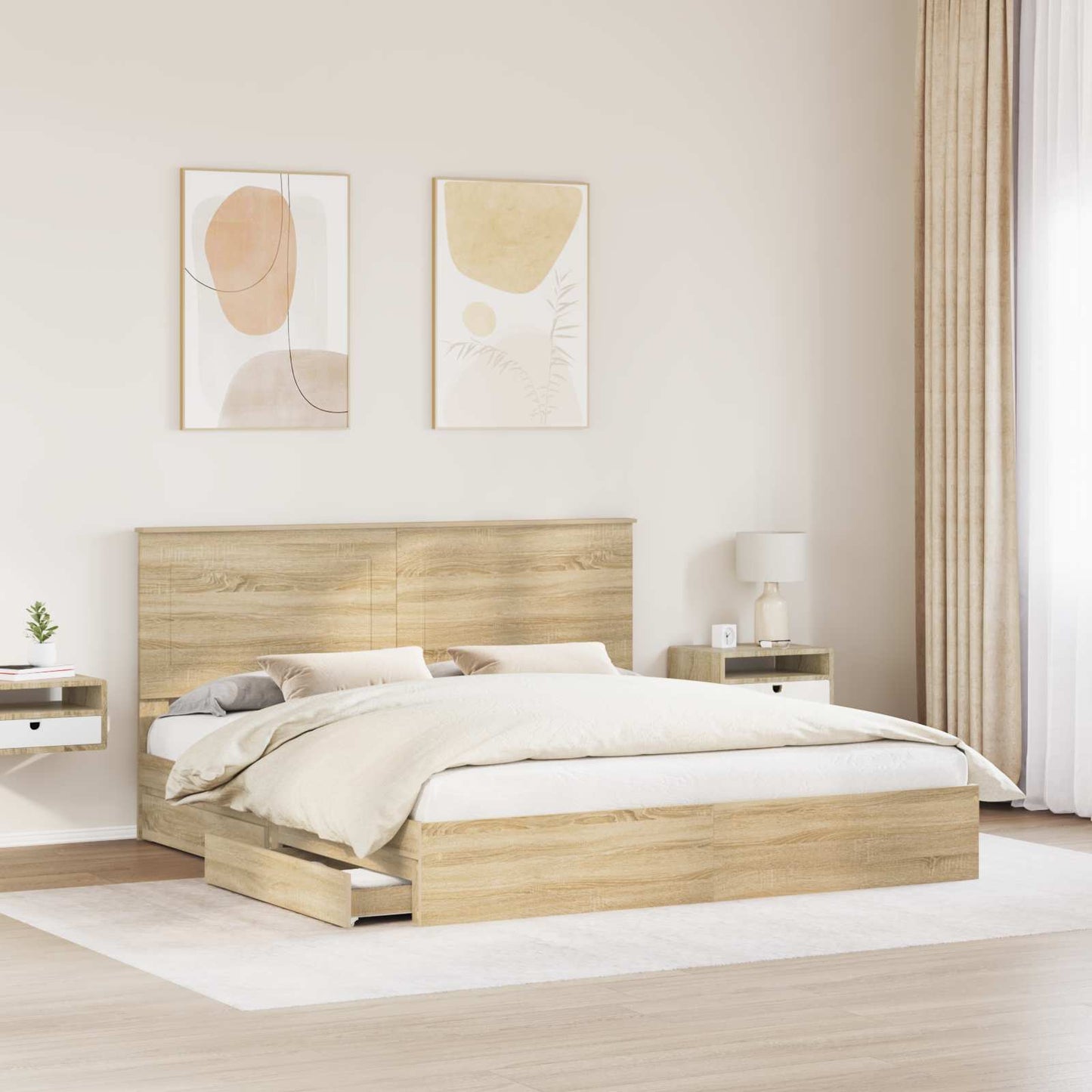 Letto con Contenitore con testiera Rovere Sonoma 180 x 200 cm | homemem39