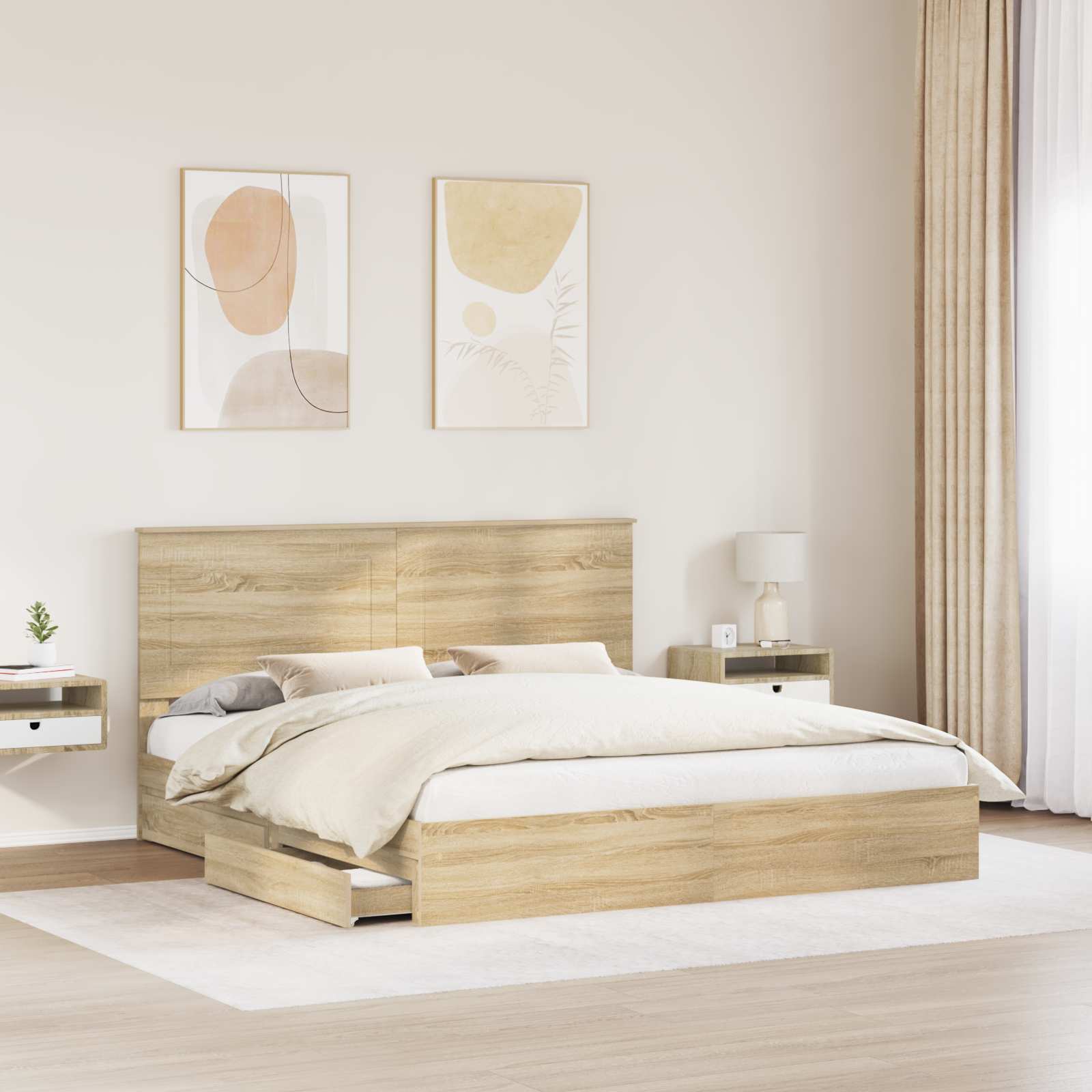 Letto con Contenitore con testiera Rovere Sonoma 180 x 200 cm | homemem39