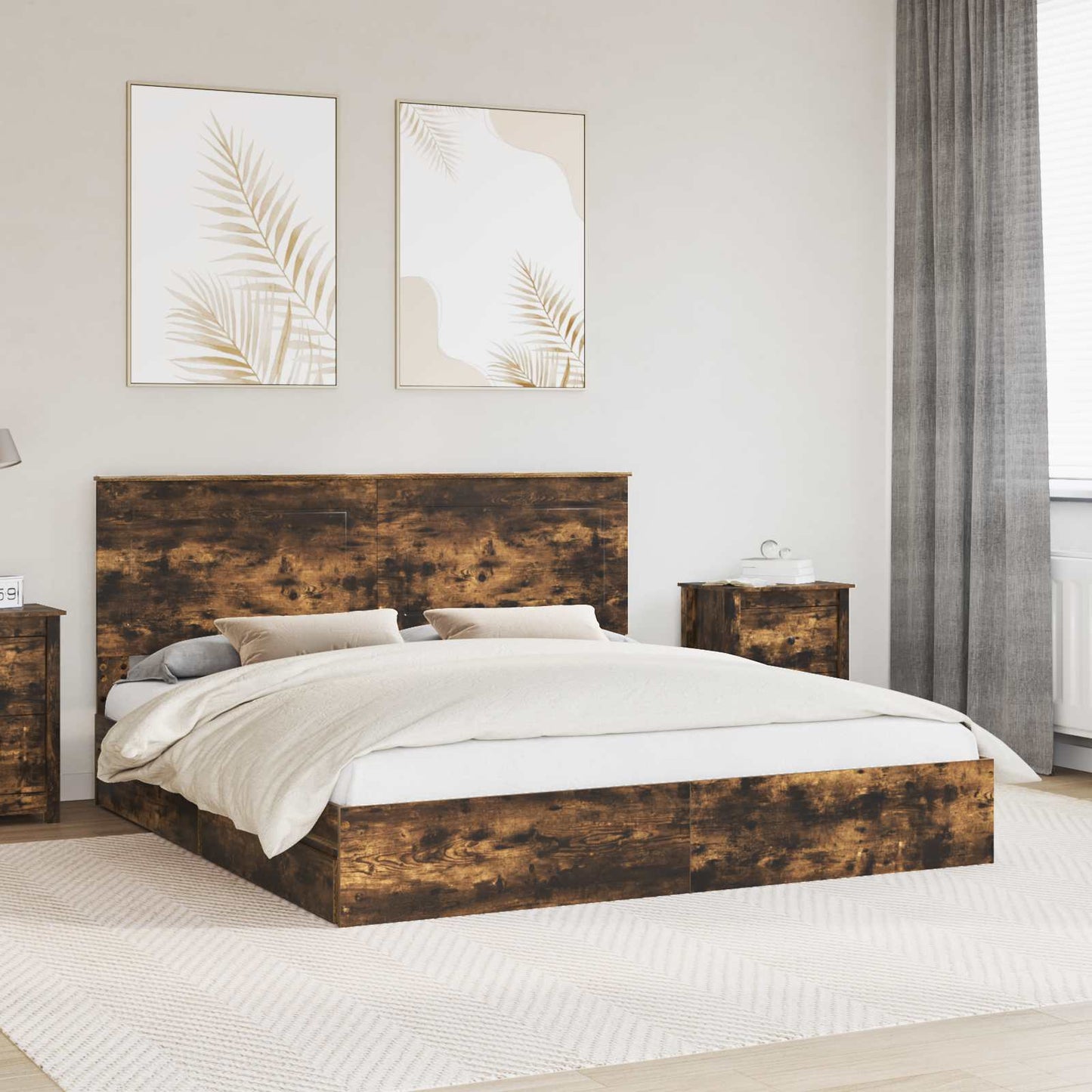 Letto con Contenitore con testiera Rovere fumé 180 x 200 cm | homemem39