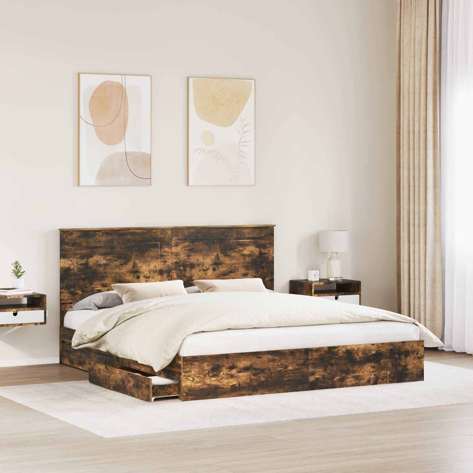 Letto con Contenitore con testiera Rovere fumé 180 x 200 cm | homemem39