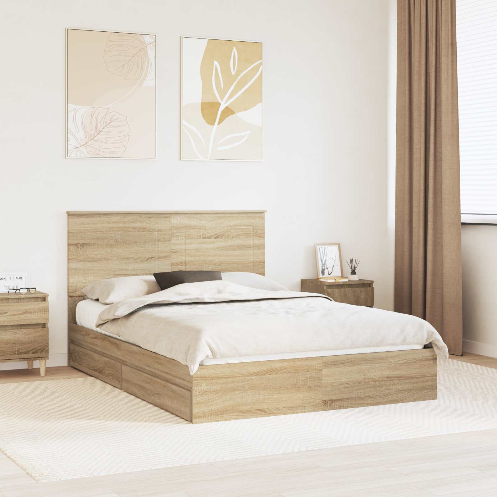 Letto con Contenitore con testiera Rovere Sonoma 160 x 200 cm | homemem39