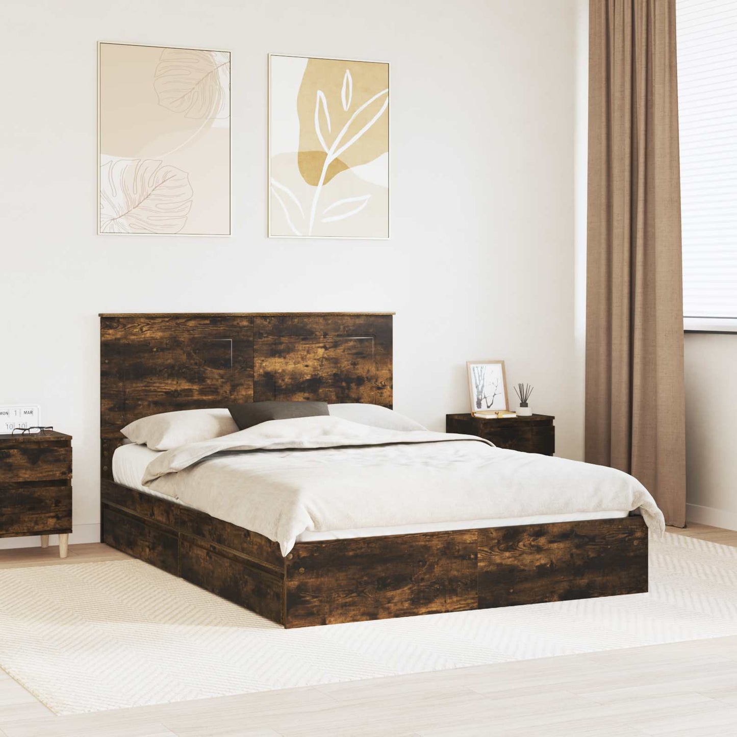 Letto con Contenitore con testiera Rovere fumé 160 x 200 cm | homemem39