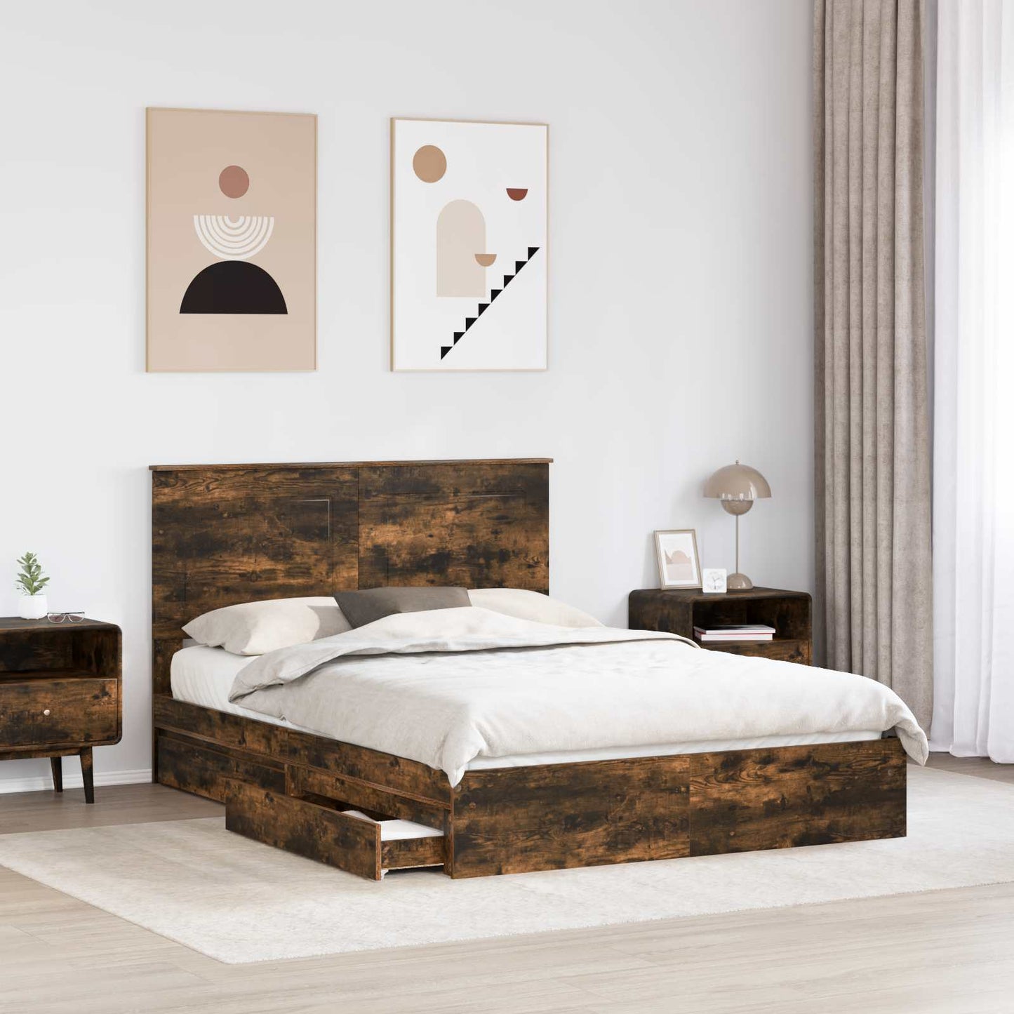 Letto con Contenitore con testiera Rovere fumé 160 x 200 cm | homemem39