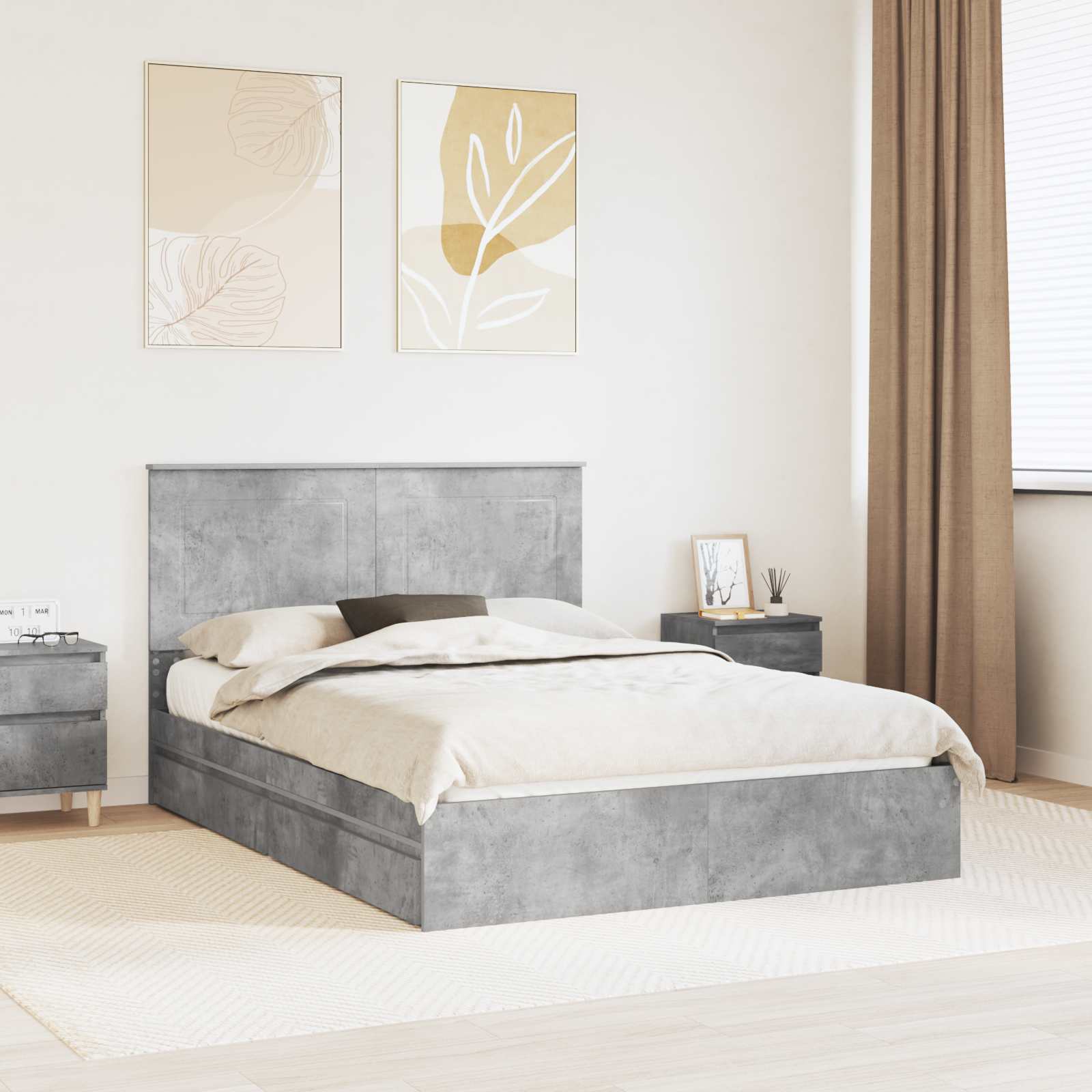 Letto con Contenitore con testiera Grigio cemento 150 x 200 cm | homemem39
