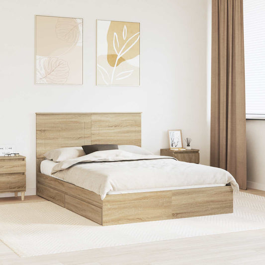Letto con Contenitore con testiera Rovere Sonoma 140 x 190 cm | homemem39