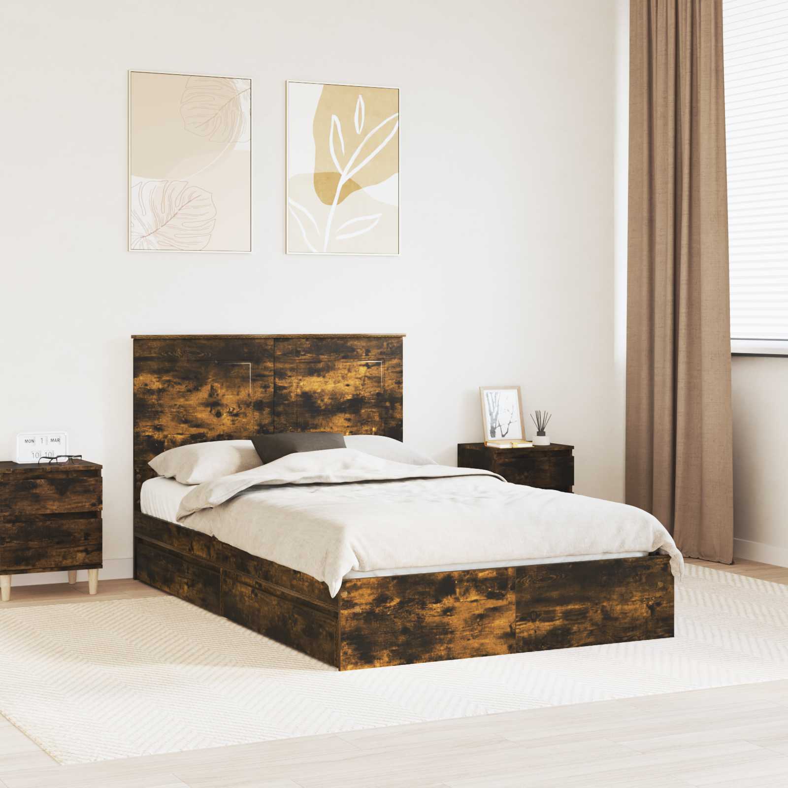 Letto con Contenitore con testiera Rovere fumé 135 x 190 cm | homemem39