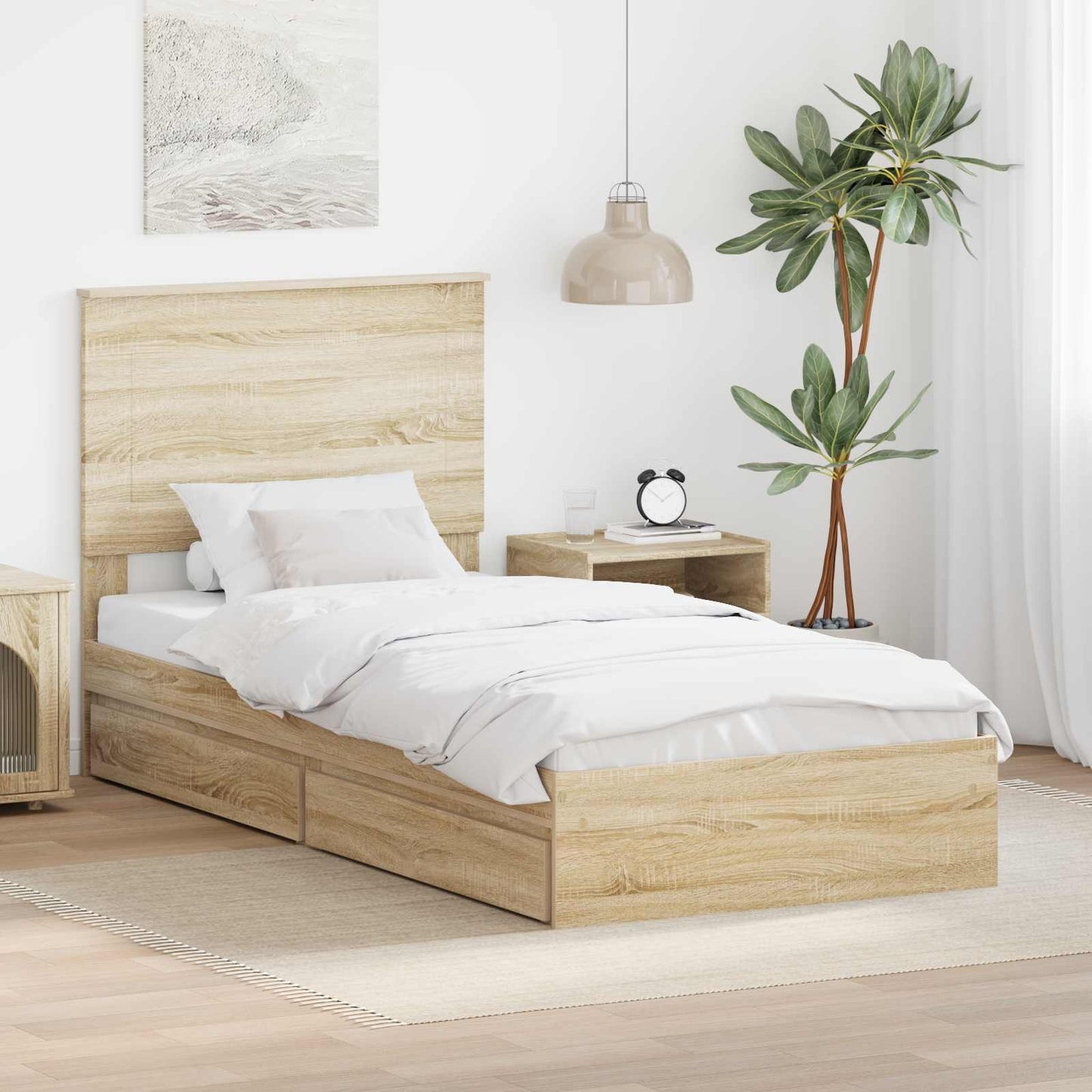 Letto con Contenitore con testiera Rovere Sonoma 100 x 200 cm | homemem39