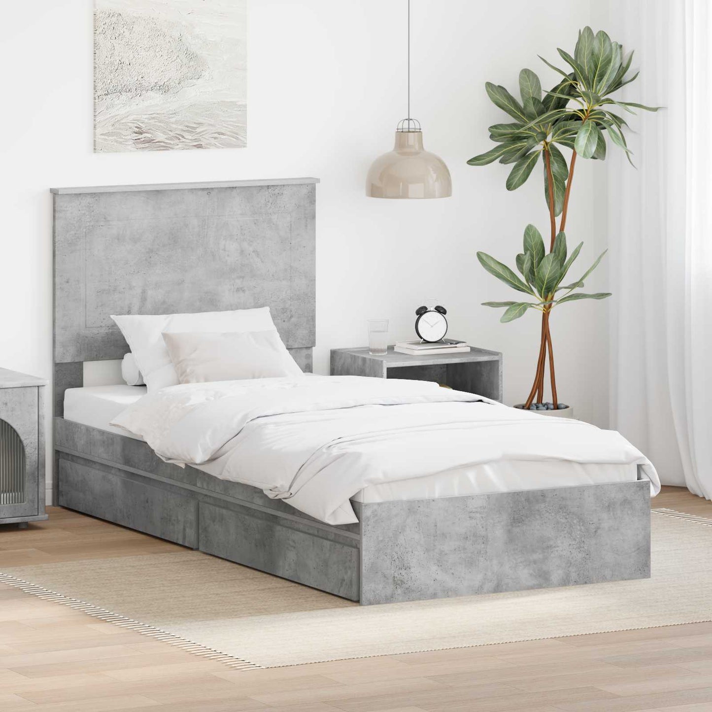 Letto con Contenitore con testiera Grigio cemento 100 x 200 cm